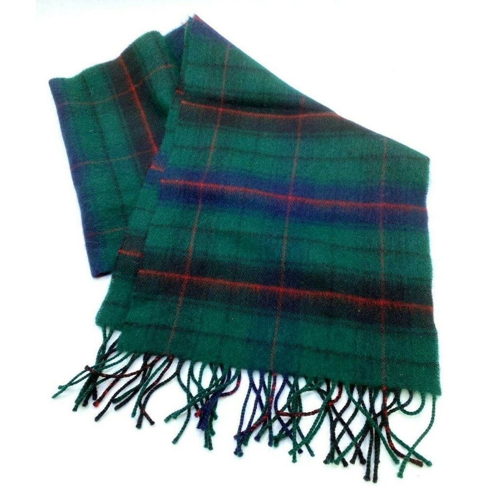 HIGHLANDER COLLECTION by LOHCARRON Scarf Plaid 100% Wool Green 58" x 12"